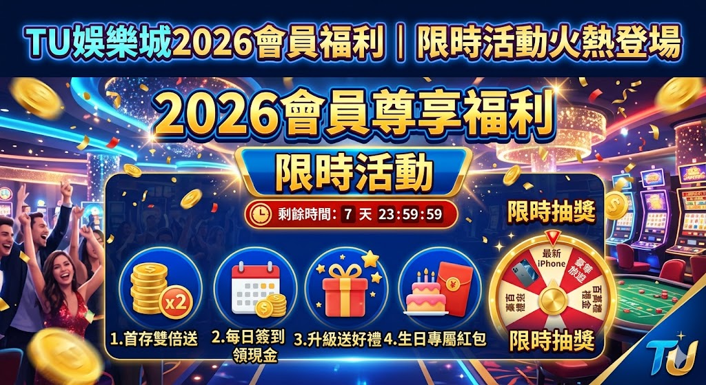 TU娛樂城2026年會員福利重磅升級,多項限時活動現正火熱登場!現在立即註冊加入,即可搶先體驗最新爆分老虎機與真人百家樂,還能免費領取新會員專屬體驗金與首存加碼等多重獨家優惠。平台保障出金安全快速且操作流暢,別再猶豫,馬上參與限時盛宴,開啟您今年不容錯過的線上博弈贏錢之旅!